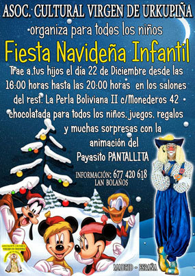 Fiesta Infantil de Navidad para los niños bolivianos el día 22 de diciembre entre las 16.00 y las 20,00hrs.